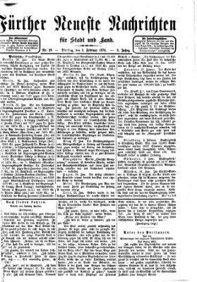 Fürther neueste Nachrichten für Stadt und Land (Fürther Abendzeitung) Dienstag 3. Februar 1874