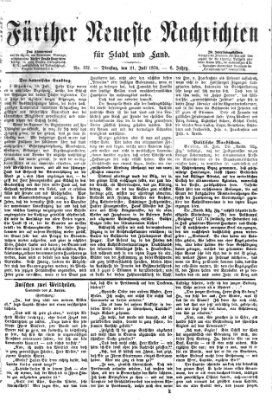 Fürther neueste Nachrichten für Stadt und Land (Fürther Abendzeitung) Dienstag 21. Juli 1874