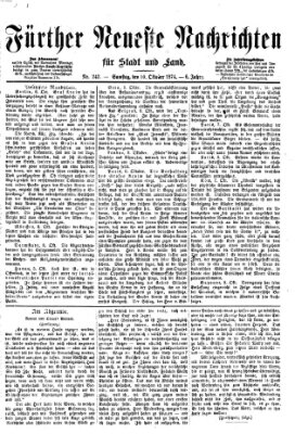 Fürther neueste Nachrichten für Stadt und Land (Fürther Abendzeitung) Samstag 10. Oktober 1874