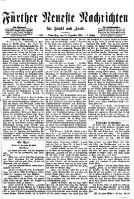 Fürther neueste Nachrichten für Stadt und Land (Fürther Abendzeitung) Donnerstag 17. Dezember 1874