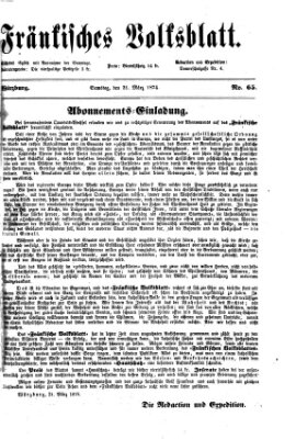 Fränkisches Volksblatt Samstag 21. März 1874