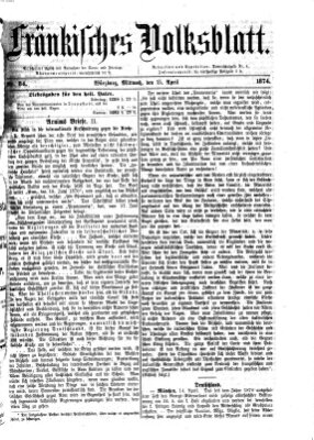 Fränkisches Volksblatt Mittwoch 15. April 1874