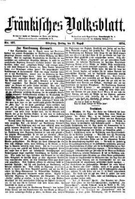 Fränkisches Volksblatt Freitag 21. August 1874