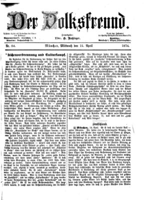 Der Volksfreund Mittwoch 15. April 1874