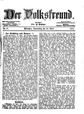 Der Volksfreund Donnerstag 30. April 1874
