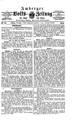 Amberger Volks-Zeitung für Stadt und Land Dienstag 7. April 1874