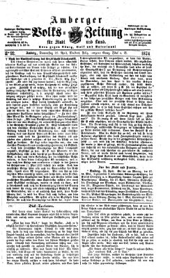 Amberger Volks-Zeitung für Stadt und Land Donnerstag 23. April 1874