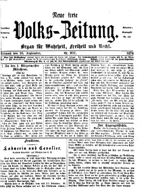 Neue freie Volks-Zeitung Mittwoch 16. September 1874