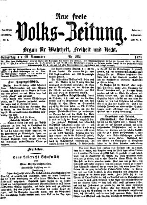 Neue freie Volks-Zeitung Donnerstag 19. November 1874