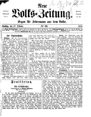Neue Volks-Zeitung Samstag 17. Oktober 1874
