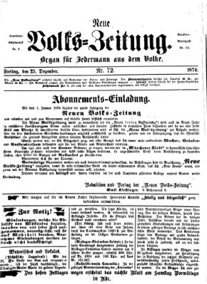 Neue Volks-Zeitung Freitag 25. Dezember 1874