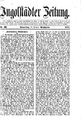 Ingolstädter Zeitung (Neue Ingolstädter Zeitung) Donnerstag 26. Februar 1874