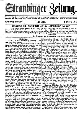 Straubinger Zeitung Donnerstag 1. Oktober 1874