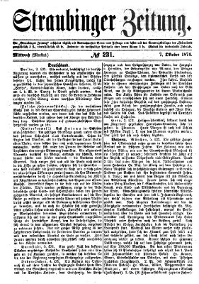Straubinger Zeitung Mittwoch 7. Oktober 1874