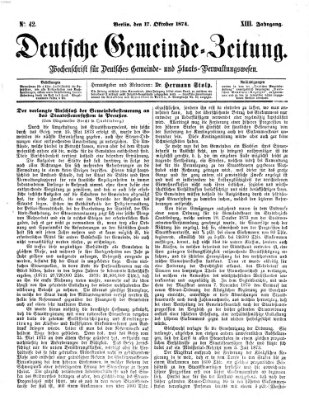 Deutsche Gemeinde-Zeitung Samstag 17. Oktober 1874