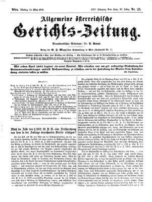 Allgemeine österreichische Gerichts-Zeitung Dienstag 31. März 1874