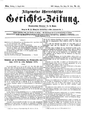 Allgemeine österreichische Gerichts-Zeitung Dienstag 11. August 1874