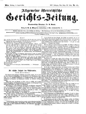 Allgemeine österreichische Gerichts-Zeitung Dienstag 18. August 1874