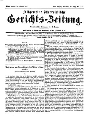 Allgemeine österreichische Gerichts-Zeitung Dienstag 10. November 1874