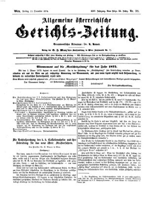 Allgemeine österreichische Gerichts-Zeitung Freitag 11. Dezember 1874