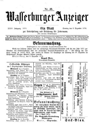 Wasserburger Anzeiger (Wasserburger Wochenblatt) Sonntag 6. Dezember 1874