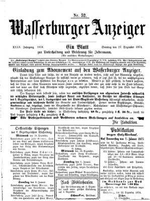 Wasserburger Anzeiger (Wasserburger Wochenblatt) Sonntag 27. Dezember 1874