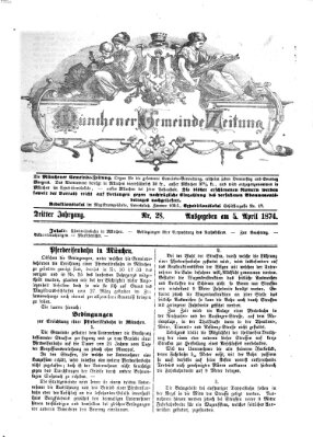Münchener Gemeinde-Zeitung Sonntag 5. April 1874