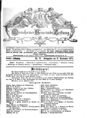 Münchener Gemeinde-Zeitung Donnerstag 17. September 1874