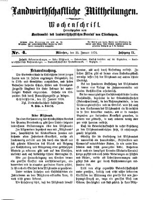Landwirthschaftliche Mittheilungen Sonntag 25. Januar 1874