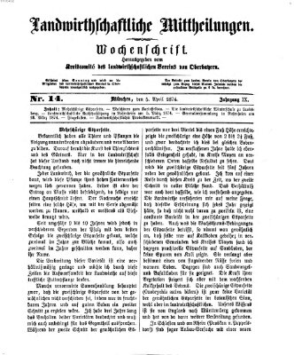 Landwirthschaftliche Mittheilungen Sonntag 5. April 1874