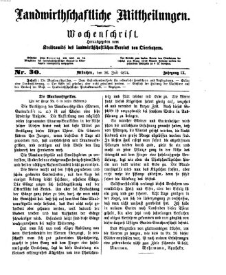 Landwirthschaftliche Mittheilungen Sonntag 26. Juli 1874