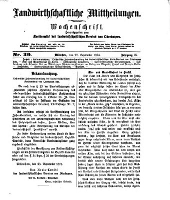 Landwirthschaftliche Mittheilungen Sonntag 27. September 1874