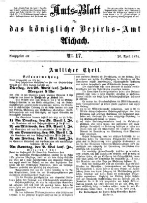 Amtsblatt für das Bezirksamt und Amtsgericht Aichach Sonntag 26. April 1874