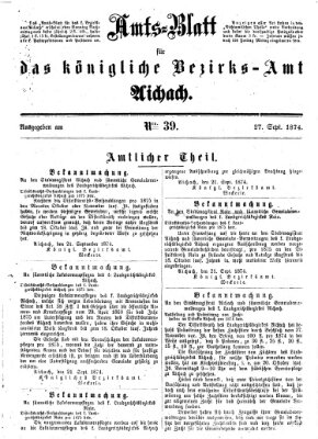 Amtsblatt für das Bezirksamt und Amtsgericht Aichach Sonntag 27. September 1874