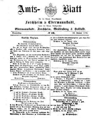 Amtsblatt für die Königlichen Bezirksämter Forchheim und Ebermannstadt sowie für die Königliche Stadt Forchheim Donnerstag 29. Januar 1874