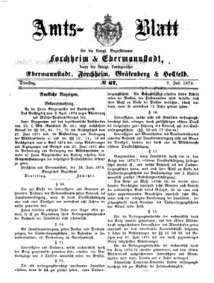 Amtsblatt für die Königlichen Bezirksämter Forchheim und Ebermannstadt sowie für die Königliche Stadt Forchheim Dienstag 7. Juli 1874