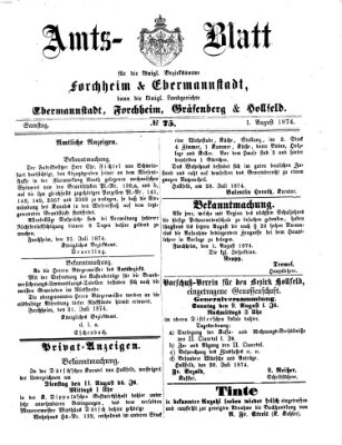 Amtsblatt für die Königlichen Bezirksämter Forchheim und Ebermannstadt sowie für die Königliche Stadt Forchheim Samstag 1. August 1874