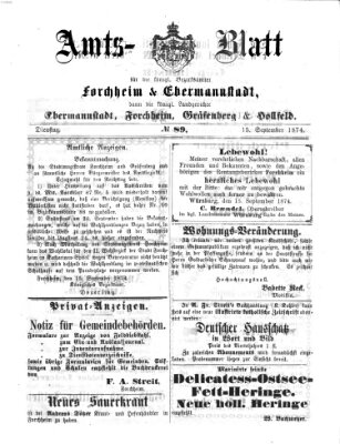 Amtsblatt für die Königlichen Bezirksämter Forchheim und Ebermannstadt sowie für die Königliche Stadt Forchheim Dienstag 15. September 1874
