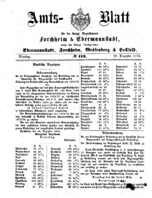 Amtsblatt für die Königlichen Bezirksämter Forchheim und Ebermannstadt sowie für die Königliche Stadt Forchheim Donnerstag 17. Dezember 1874
