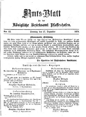 Amtsblatt für das Bezirksamt Pfaffenhofen Sonntag 27. Dezember 1874