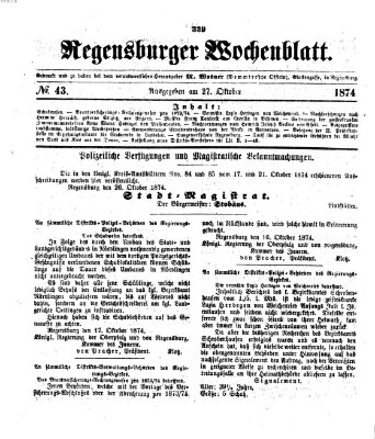 Regensburger Wochenblatt Dienstag 27. Oktober 1874