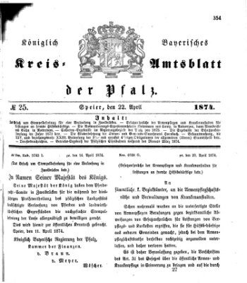 Königlich-bayerisches Kreis-Amtsblatt der Pfalz (Königlich bayerisches Amts- und Intelligenzblatt für die Pfalz) Mittwoch 22. April 1874