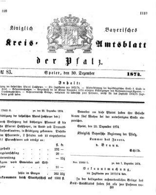 Königlich-bayerisches Kreis-Amtsblatt der Pfalz (Königlich bayerisches Amts- und Intelligenzblatt für die Pfalz) Mittwoch 30. Dezember 1874