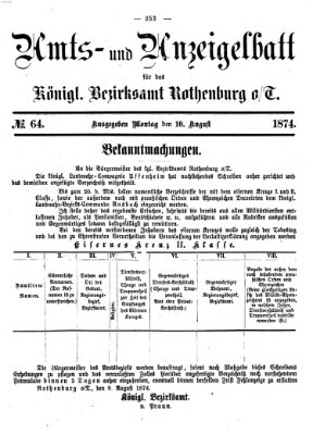 Amts- und Anzeigenblatt für das Königliche Bezirksamt Rothenburg o.T. (Amts- und Anzeigenblatt für die Stadt und das Königl. Bezirksamt Rothenburg) Montag 10. August 1874