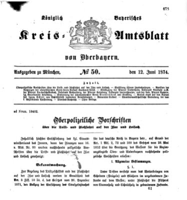 Königlich-bayerisches Kreis-Amtsblatt von Oberbayern (Münchner Intelligenzblatt) Freitag 12. Juni 1874