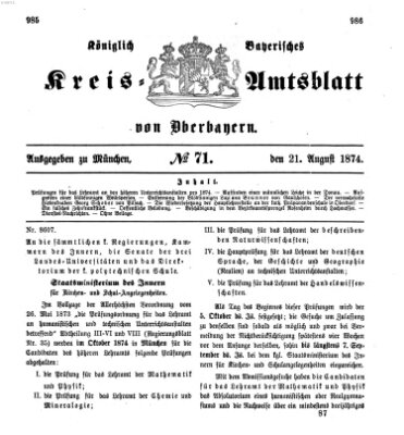 Königlich-bayerisches Kreis-Amtsblatt von Oberbayern (Münchner Intelligenzblatt) Freitag 21. August 1874