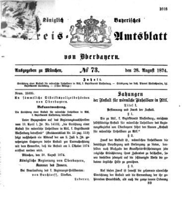 Königlich-bayerisches Kreis-Amtsblatt von Oberbayern (Münchner Intelligenzblatt) Freitag 28. August 1874