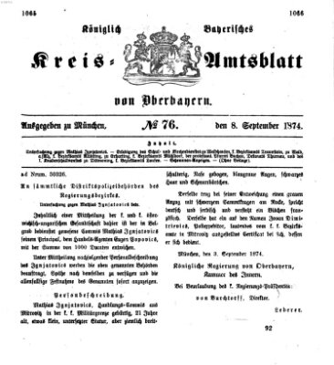 Königlich-bayerisches Kreis-Amtsblatt von Oberbayern (Münchner Intelligenzblatt) Dienstag 8. September 1874