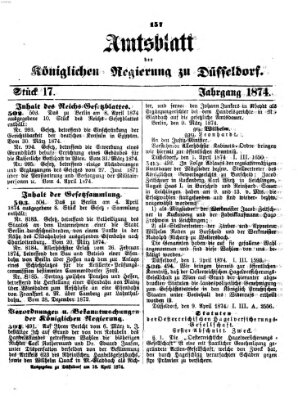 Amtsblatt für den Regierungsbezirk Düsseldorf Samstag 18. April 1874