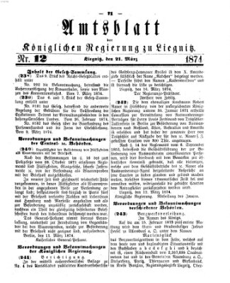 Amts-Blatt der Preußischen Regierung zu Liegnitz Samstag 21. März 1874